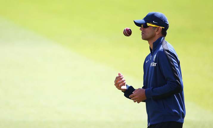 Rahul Dravid of India looks on during an India nets session