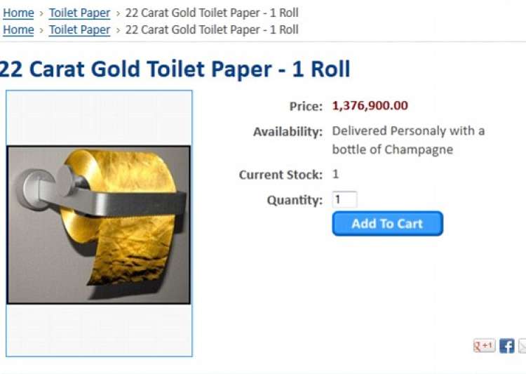 Toilet paper made of 22carat gold goes on sale at Rs 8.2 crore