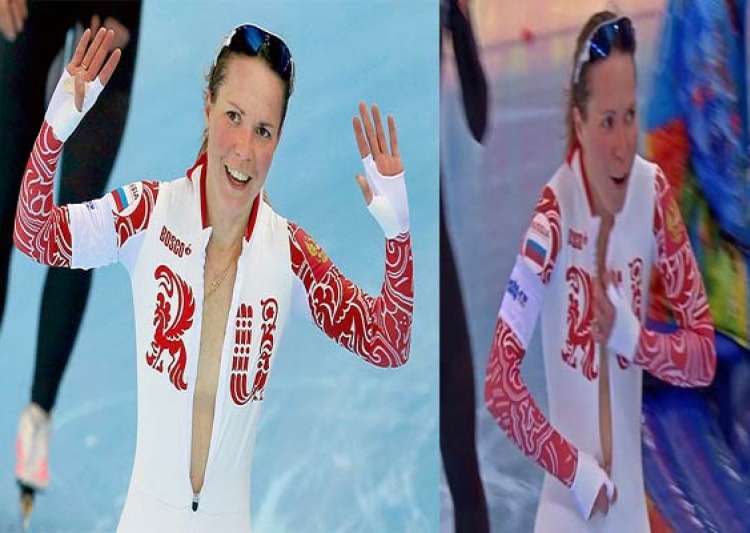 Russian Speedskater Olga Graf Unzips Her Skin Suit After Winning A Medal