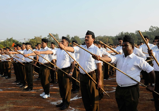 File pic - RSS members taking part in a foot march in Bhopal