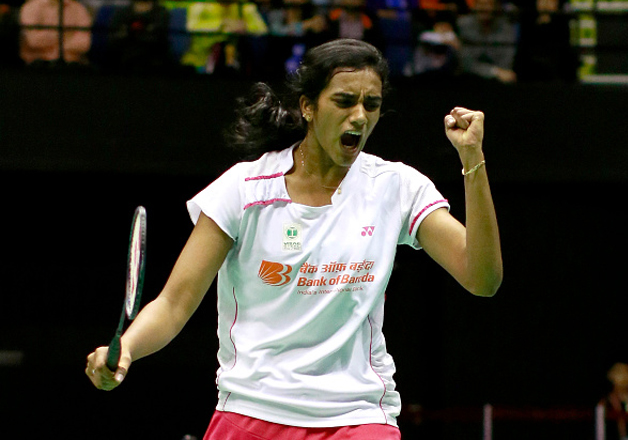 PV Sindhu reacts during a match against Tai Tzu Ying at