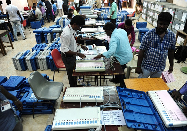 File pic - Polling officials checking the workings of EVM