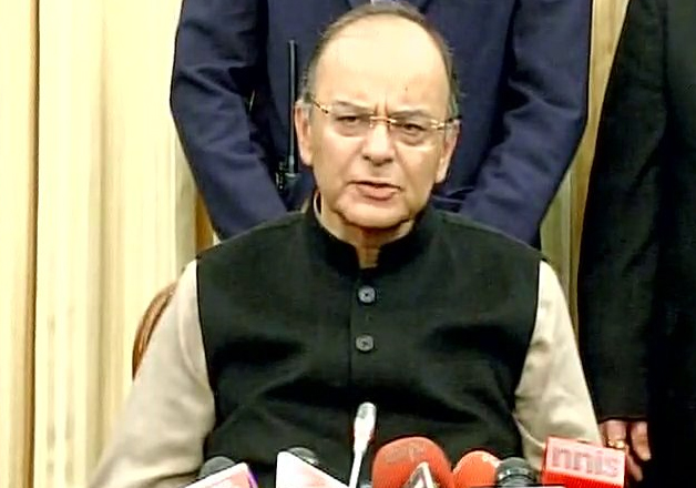 FM Arun Jaitley speaks to media in New Delhi