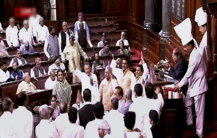 Opposition members protest in Rajya Sabha over alleged EVM