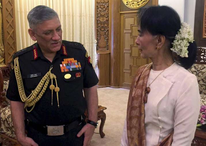 Army Chief Gen Bipin Rawat with Myanmar State Counsellor
