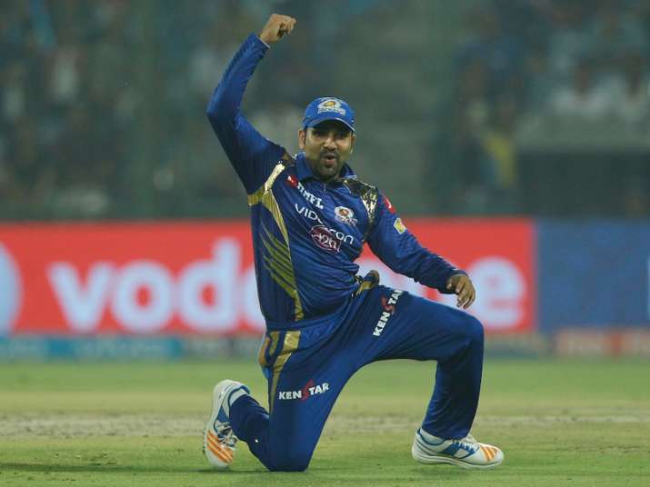 Rohit Sharma celebrates after MI beat DD by 146 runs