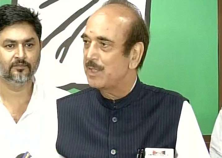 Congress leader Ghulan Nabi Azad speaks to media in New