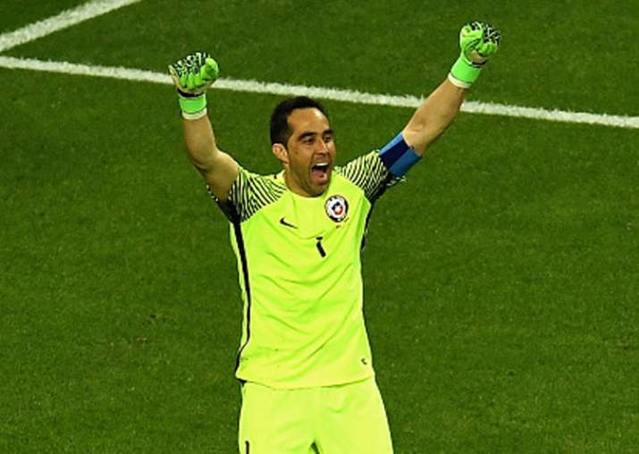 Claudio Bravo celebrates Chile's win over Portugal in
