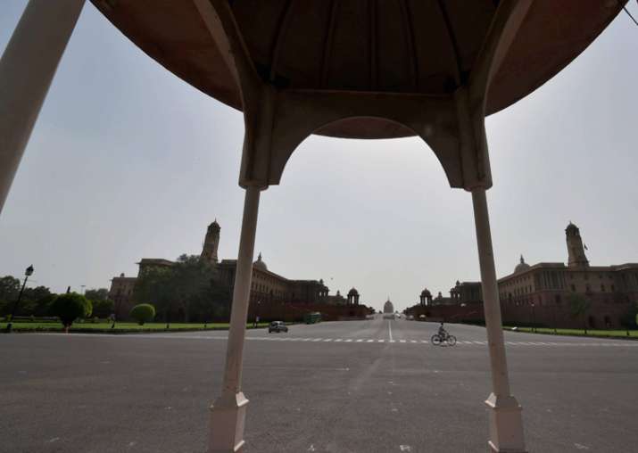 A view of roads at Vijay Chowk wearing almost deserted look