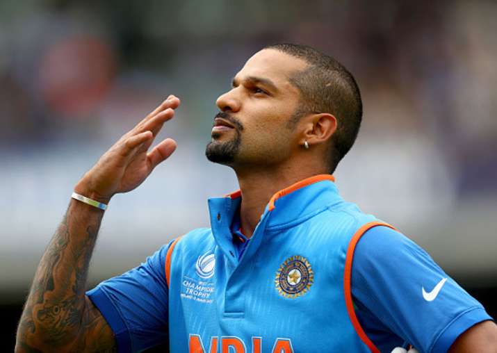 Shikhar Dhawan reacts after slamming a hundred against Sri