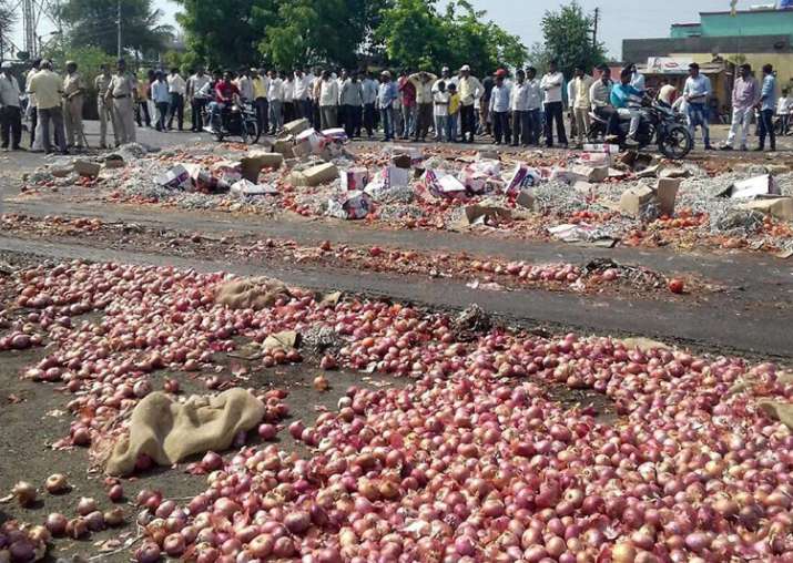 Nashik farmers throwing onions and vegetables during their