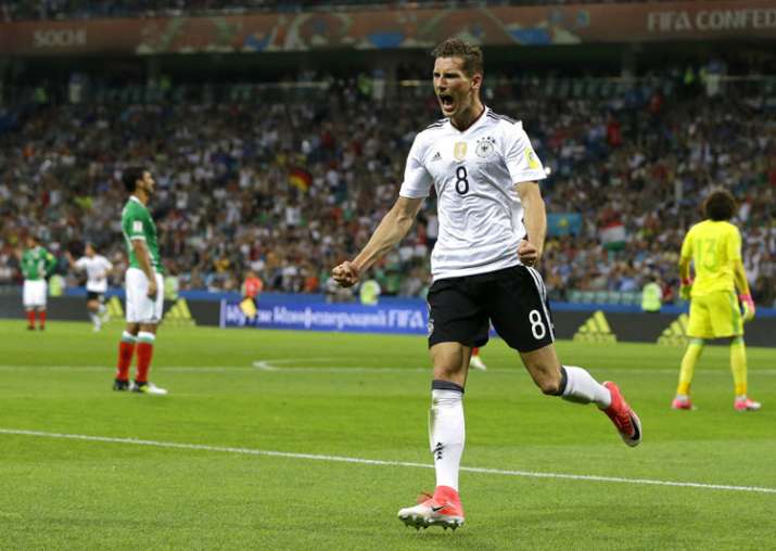 Leon Goretzka celebrates after scoring a goal against