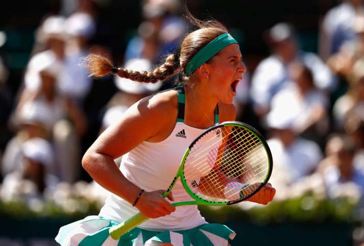 Jelena Ostapenko of Latvia celebrates a point