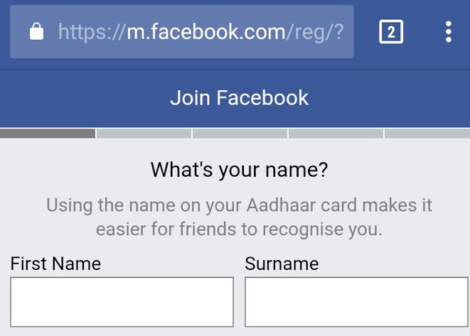 Image result for Facebook asks new users in India to enter names as per Aadhaar