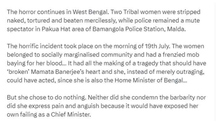 BJP Claims Two Tribal Women Beaten Stripped Naked In Bengal S Malda