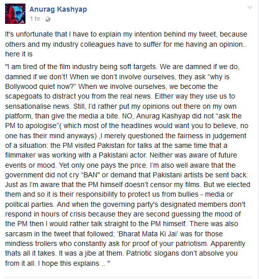India Tv - Anurag Kashyap's FB post India Tv - Anurag Kashyap's FB post