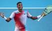 Felix Auger-Aliassime celebrates a match point win in his fourth-round Australian Open match against