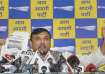 AAP MP Sanjay Singh addresses a press conference after