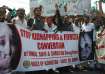 Pakistani civil society activists rally for protection of Hindu girls at a protest in Hyderabad, Pak