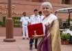 Union Finance Minister Nirmala Sitharaman with a red pouch