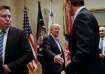 Elon Musk, left, and President Donald J. Trump in 2017 at the White House during a breakfast for bus