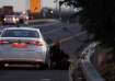 Israeli policemen take cover during an air raid siren amid