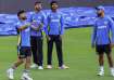 Riyan Parag, Tilak Varma, Jitesh Sharma and Varun Chakravarthy during a practice session.