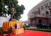 A statue of freedom fighter Birsa Munda is seen adorned