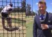 David Warner reports while Rohit Sharma bats in the nets at the Optus Stadium.