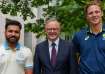 Rohit Sharma, Australia PM Anthony Albanese and PM XI captain Jack Edwards (From left to right).