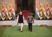 Sri Lankan President Anura Kumara Dissanayake with PM Modi at Hyderabad House in New Delhi