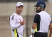 India's assistant coach Ryan ten Doeschate having a word with Virat Kohli during a net session.