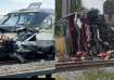 The nose of the train and truck were badly damaged after