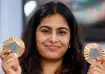 Manu Bhaker with her bronze medals.