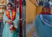 Priyanka looks radiant in blue Chanderi suit during her visit to Chilkur Balaji temple