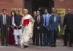 FM Nirmala Sitharaman with her budget team at Parliament. 