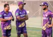 Ajinkya Rahane, DJ Bravo and Chandrakant Pandit