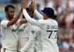 Indian cricket team players celebrating a wicket during the Oval Test match against England in 2025