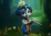Cute baby Krishna in cartoon style, smiling