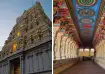 Ramanathaswamy Temple in Rameswaram with long stone corridors near the sea