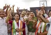 UDF candidate and others celebrate after the victory in Kerala's local body elections in Kochi
