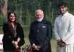 PM Narendra Modi with Neeraj Chopra and his wife Himani Mor