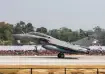 An IAF Rafale fighter jet takes off from the newly