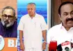 BJP's Rajeev Chandrasekhar (L), CM Pinarayi Vijayan (M) and