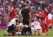Players and medical staff surrounded Jamal Musiala after he collapsed