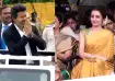 Trisha Krishnan sits with TM CM Vijay's parents at an event in Chennai.