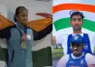 Indian wushu athlete Roshibina Devi (L), Satnam Singh, and