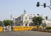 A view of a barricaded street at CP in Delhi.
