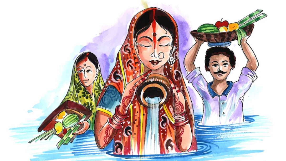 chhathpuja Watercolour +Oil Pastels Drawing / Chhath Puja Drawing - YouTube