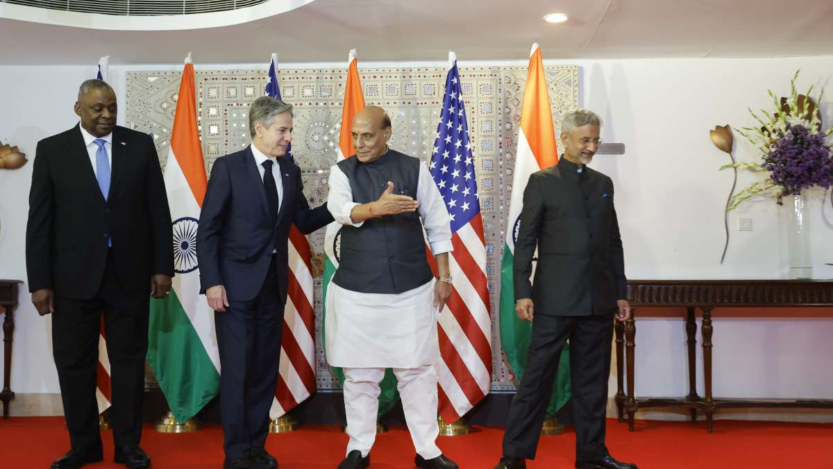 US Secretary of State Antony Blinken, US Defence Secretary Llyod Austin, Defence Minister Rajnath Si